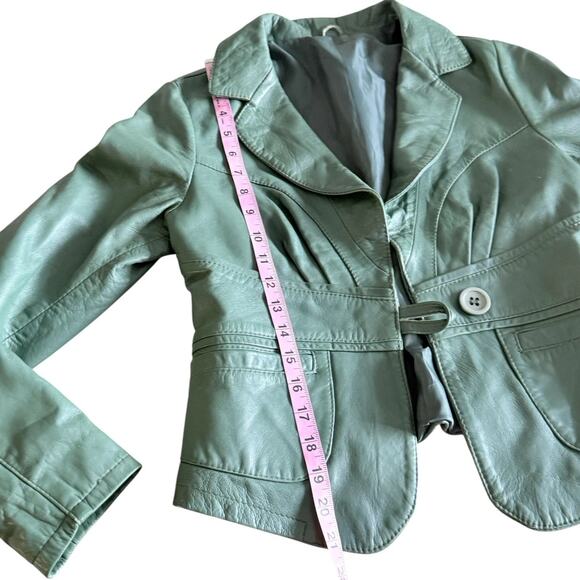 Italian Green Leather Blazer Jacket Women’s EU 44 US 6 - 8) Coat Lined - Picture 7 of 10